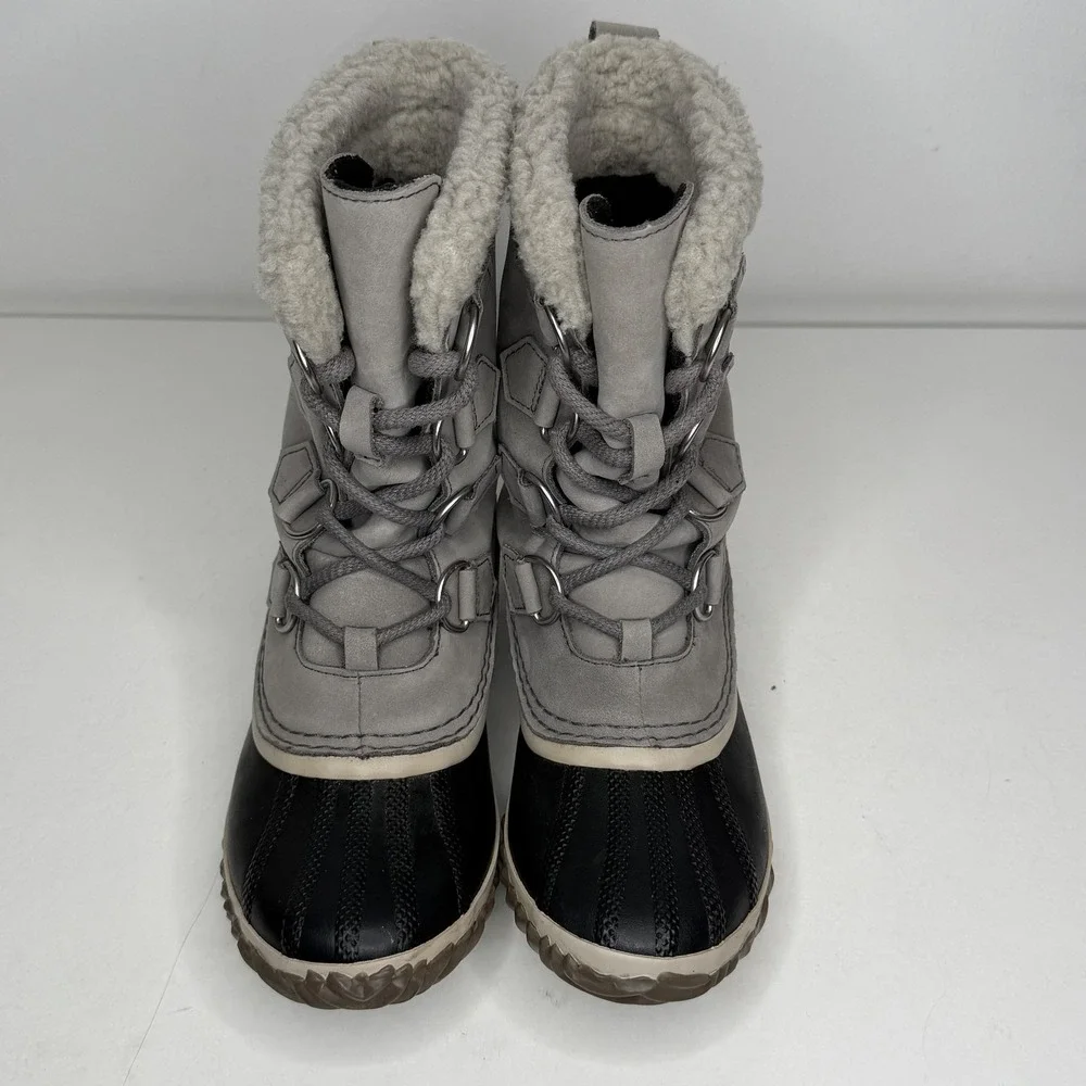 Sorel Boots Womens Size 6 Gray Waterproof‎ Lace Up Faux Fur Snow NL2649-052